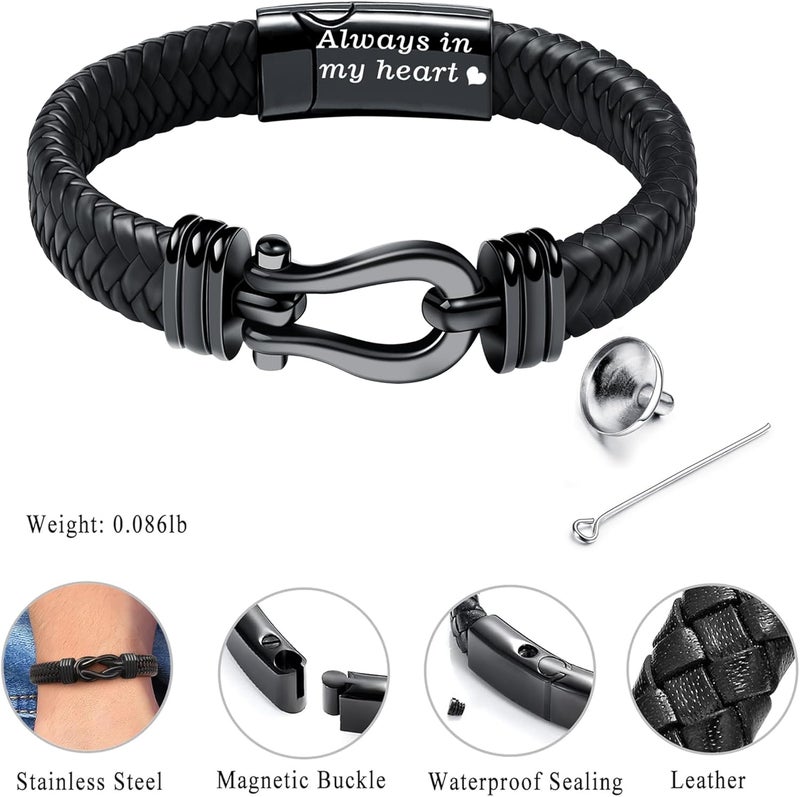 YOUFENG Urn Bracelet for Human Ashes Leather Cremation Knot Cross Bracelet Stainless Steel Keepsake Cuff Bangle Jewelry for Men - Image 2